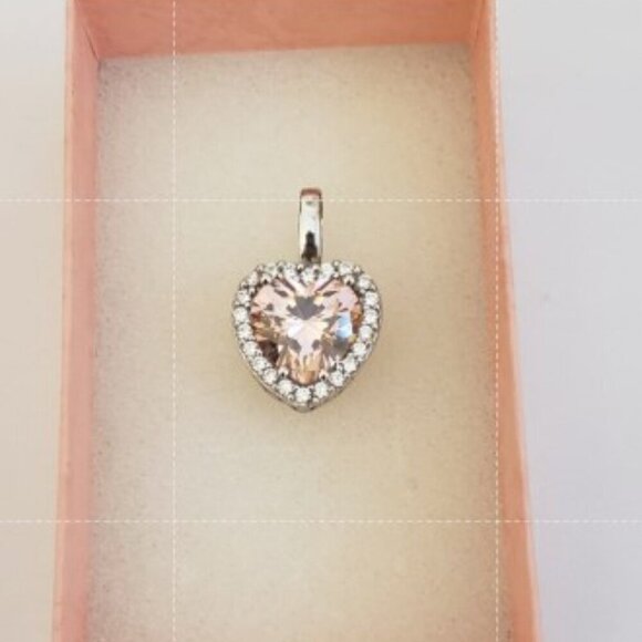 Stauer Halo Heart Shaped Pink Diamond Aura & 925 Sterling Silver Pendant, 1 inch - Picture 2 of 6
